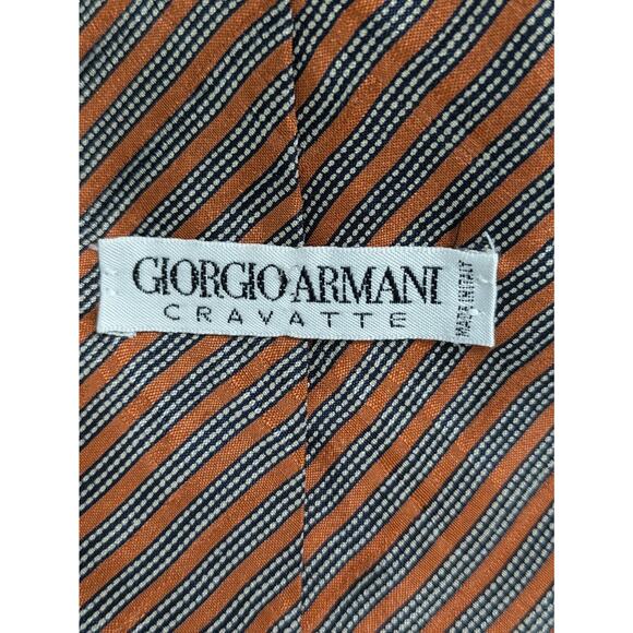 Vintage GIORGIO ARMANI 100% Silk Orange Black Striped Men's Necktie Tie Italy - Picture 7 of 10